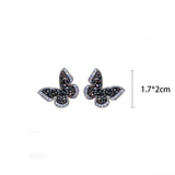 Flyshadow Inlaid Zircon Black Crystal Silver Colour Butterfly Earrings Women's Personality Fashion Earrings Wedding Birthday Gifts