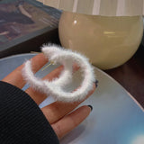 Flyshadow Plush Hoop Earrings for Women Furry White Round Hoop Geometric Statement Earrings Jewelry for Wedding Party Winter Jewelry