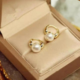 Flyshadow Imitation Pearl Hoop Earring Round Cubic Zirconia Small Ear Hoops For Women Men Copper Metal Simple Earrings Party Jewelry