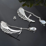 Flyshadow Angel Wing Stylist Crystal Earrings Drop Dangle Ear Stud Women Long Cuff Fashion Jewelry Trendy Plate with Silver Accessories