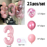 Flyshadow 21pcs Pink 40inch Number Foil Latex Balloons Happy Birthday Party Decorations Kids Girl Baby 1 2 3 4 5 6 7 8 9 Year Old Supplies