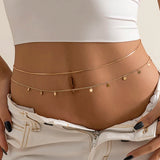 Flyshadow Sexy Vintage Aesthetic Belly Chain Thin Beads Link Body Chain Waist Chain Belt Y2K Streetwear Summer Women Fashion Body Jewelry