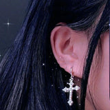 Flyshadow Cool Pink Rhinestone Zircon Cross Earrings For Women Korean Fashion Earring Daily Birthday Party Jewelry Gifts