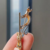 Flyshadow Creative Enamel Riding Magic Broomstick Cat Brooches For Women Men Fashion Cartoon Animal Brooch Clothing Accessories Jewelry