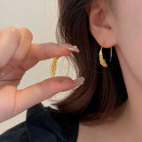 Flyshadow Pair Korean Ear of Wheat Metal Circle Hoop Earrings Hook Jewelry for Women Fashion Vintage Personality Party Wholesale