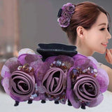 Flyshadow Korean Style Hairpin Hair Claw Fabric Luxury Hairpin Women Ponytail Rhinestone Flower Hair Crabs Clip Fashion Hair Accessories