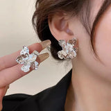 Flyshadow 3D Liquid Metal Flower Stud Earrings Fashion Irregular Fold Light Luxury Earrings Women's Statement Vintage Party Jewelry