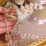 Flyshadow Korean Style Hairpin Women's Fashion Pearl Tassel Clamping Clip Girls Hairpin Shark Clips Luxury Elegant Styling Accessories