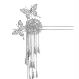 Flyshadow Women Fashion Creative Butterfly Flower Hairpins Exquisite Long Tassel Wedding Headwear Zinc Alloy Material Accessories Gifts