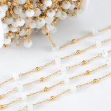 Flyshadow 1M Stainless Steel Beaded Chain Elegant White Glass Flat Beads Gold Color Chains for DIY Women Necklace Bracelets Jewelry Making