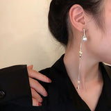 Flyshadow Fashion Ladies Asymmetric Pearl Long Tassel Earrings Korean Style A Two-wear Drop Chain Earring Accessories for Women