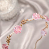 Flyshadow Resin Rose Leaf Headband Hair Hoops Girls Women Pink Sweet Hairbands Ladies Photo Fashion Hair Accessories Spring New Headwear