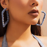 Flyshadow Denim Hollow Rectangular Blue Cloth Wrap Designer Women's Dangle Earrings Fashion Earrings For Women Fashion Jewelry New