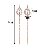 Flyshadow Drop Ear Line Long Hanging Earrings For Women Rose Gold Color Zircon Crystal Piercing Threader Earing Ear Accessories Jewelry