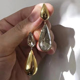 Flyshadow Water Drop Earrings Heavy Metal Water Drop Pendant Asymmetric Earrings Shiny Zircon Sexy Women's Golden Jewelry Christmas Gift