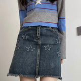 Flyshadow Y2k Vintage Denim Skirt Women Kawaii Harajuku Sexy Mini Skirts Retro Streetwear Casual A-line Summer Star Jean Skirt