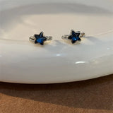 Flyshadow Y2K Trendy Cute Sweet Blue Star Hoop Earrings For Women Girls Simple New Fashion Vintage Earrings Aesthetic Jewelry Gift