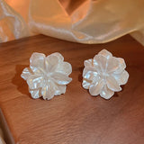 Flyshadow New Big White Flowers Stud Earrings for Women Personality Fashion Unique Design Brincos Wedding Jewelry Wholesale Birthday Gift