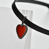 Flyshadow Kpop Simple Red Heart Pendant Necklace Neo Gothic Pu Leather Choker Fashion Clavicle Chain Collar Vintage Jewelry Wholesale