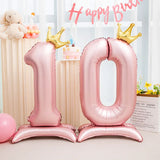 Flyshadow 42inch Crown Decor Pink Aluminum Foil Digital Balloon Number Balloon For Birthday Party Decoration Supplies Girls Birthday Favor