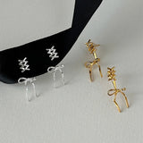 Flyshadow New Golden Plated Bowknot Earrings for Women Silver Needle Studs Trendy Elegant Sweet Party Jewelry Accessories