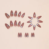 Flyshadow 24pcs Woman False Nails French Ballet Nail Art halo dyed Wearable Almond Fake Nails Full Cover Press on Nails Nail Tips DIY