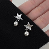 Flyshadow Simple Silver Irregular Star Earrings Fashionable Acrylic Pearl Earrings For Women Elegant Jewelry Fashion Accessories