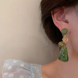 Flyshadow Retro Bead Heart Triangle Earrings for Women High Quality Green Jade Fashion Jewelry Unique Ear Decoration Fast Shipping Items