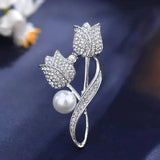 Flyshadow Golden Tulip Flower Women's Brooch Korean Fashion Diamond Imitation Pearl Luxury Banquet Gift Brooch For Femme Fashion Jewelry