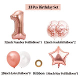 Flyshadow 13pcs Rose Gold 32inch Number Foil Latex Balloons Happy Birthday Party Decorations Kids Boy Girl 1 2 3 4 5 6 7 8 9 Year Old 1st