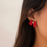 Flyshadow Red Bow Ladies Earing Korean Fashion Exclusive 2024 Wedding Club Party Eardrop For Women Fashion Jewelry Accessories Y2k New