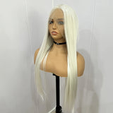 Flyshadow Ice White Blonde Straight Wig Synthetic Lace Front Wigs For Women Long Silk Straight Lace Hair Cosplay Daily Blonde Wig Platinum