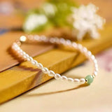 Flyshadow Women Luxury Jade and Pearl Bracelet White Perfect Size Unique Bangle Ideal Fashion Accessory for Commercial Cocktail Party