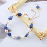 Flyshadow New Baroque Pearl Bracelet Ethnic Style with Natural Freshwater Irregular Shape Blue Beaded Fashion Jewelry for Women Free Ship