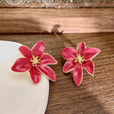 Flyshadow Metal Flower Drops Oil Earrings  European American Style Personality Fashion Stud Earrings Ms Girl Travel Wedding Accessories