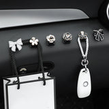 Flyshadow Creative Bow Cartoon Rhinestone Mini Car Hooks Seat Back Holder For Keys Hangers Home Office Hooks Storage Car Style Accessories