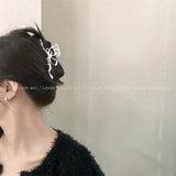 Flyshadow Korea New Fashion Niche Design Color Rhinestone Metal Bow Hairpin Grab Clip Headdress Hair Accessories Women Party Gifts