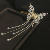 Flyshadow New Butterfly Pearl Tassel Hairpin Fashion Simple Side Clip Ponytail Claw Clip Elegant Women's Hair Clip Headdress Accessories