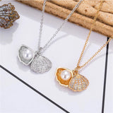 Flyshadow Rhinestone Imitation Pearl Necklace Ladies Fashion Gold Plated Clavicle Korea Jewelry for Women Girls New Neck Chain