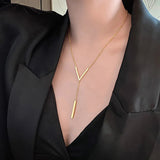 Flyshadow New V-shaped Long Sexy Clavicle Gold Colour Chain Necklace Choker for Women Fashion Jewelry Party Gifts