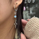 Flyshadow Korean Charms Chains Cross Crystal Earrings Y2K Jewelry Retro Drop Earrings for Women Punk Aesthetic Accessories Goth