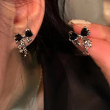 Flyshadow Y2K Bowknot Zircon Stud Earrings for Women Fashion Korean Silver Color Pink Crystal Personality Earring Girl Party Jewelry Gifts