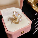 Flyshadow Elegant Butterfly Imitation Pearl Index Finger Ring for Women's Fashion Accessories Personalized Open Ring Sweet and Fresh Ring