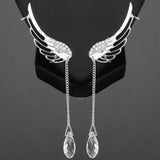 Flyshadow Angel Wing Stylist Crystal Earrings Drop Dangle Ear Stud Women Long Cuff Fashion Jewelry Trendy Plate with Silver Accessories