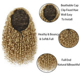 Flyshadow 14'' Kinky Curly Ponytail Hair for Women Short Fluffy Curly Drawstring Ponytail Natural Synthetic Afro Curly Fake Tail Hairpiece