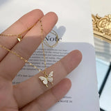 Flyshadow Golden Butterfly Women's Necklace Full of Diamonds Sparkling Korean Luxury Banquet Gift Pendant For Ladies Fashion Jewelry 2024