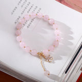 Flyshadow Stylish Natural Pink Crystal Bracelet with 8mm Beads Unique Jewelry with Starlight Plum Blossom and Flower Design Pendant