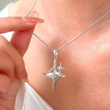 Flyshadow Y2K Simple Choker Necklace Four Pointed Star Necklaces Adjustable Crucifix Pendant Necklace Asterism-Necklace Jewelry