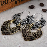 Flyshadow Gold Silver Ethnic Vintage Jewelry Carving Hollow Gypsy Heart Earrings for Women Pendientes Mujer Brincos Trendy Shape Pattern