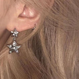 Flyshadow Korean Punk Crystal Star Stud Earrings Shiny Egirl Fashion DIY Earrings for Women Cool Jewelry Y2K Accessories Scary Earrings